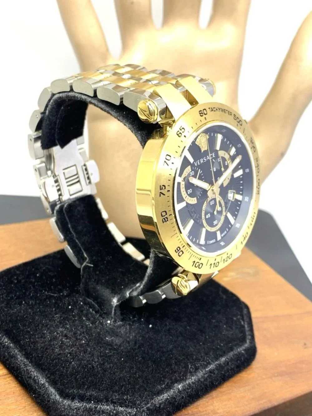 Versace Men's Watch VEJB00622 Swiss Quartz Chronograph Black Dial Two Tone Steel